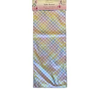 Spring Plaid Easter Table Runner Water Resistant Spill Beads Up 14” X 72”